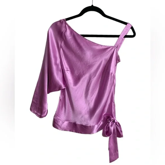 RARE Vintage BCBGMaxAzria 100% Silk Pink One-Shoulder Women's Top - 2 - Picture 3 of 10